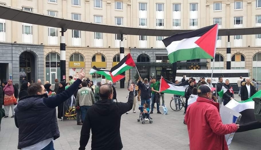 Palestine supporters waving Palestinian flags