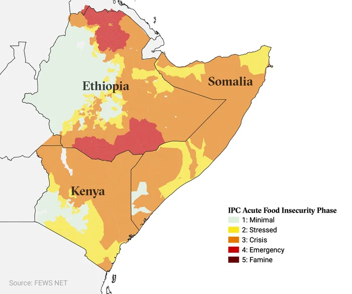 Map showing food insecurity in Horn of Africa