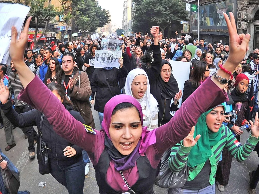 Women protest for the development of women's rights in the MENA region.