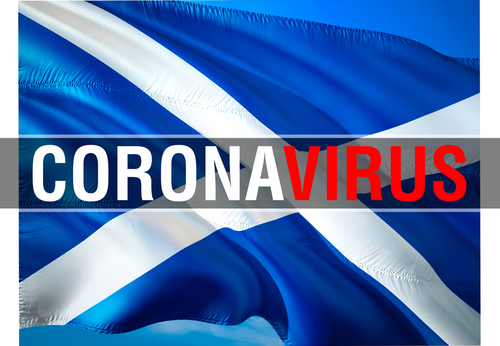 Corona virus written on Scotland flag