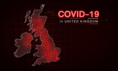 UK map covered with COVID-19