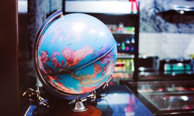 A world globe on a desk.