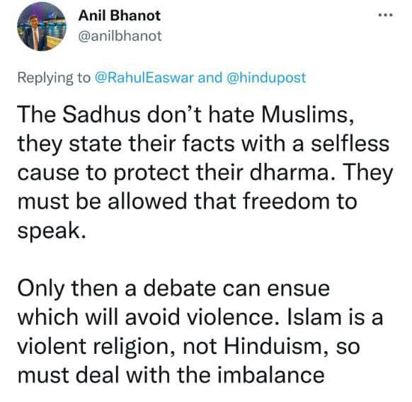 Anil Bhanot's Islamophobic tweets