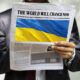 Ukrainian flag on the back of a newspaper.