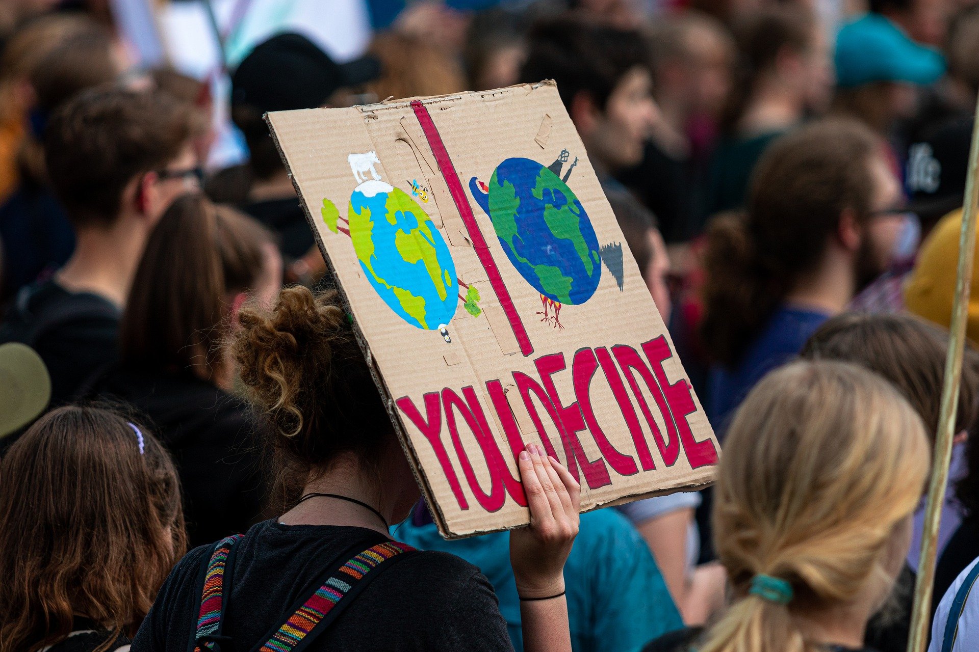Women holding up a sign at a climate change rally.