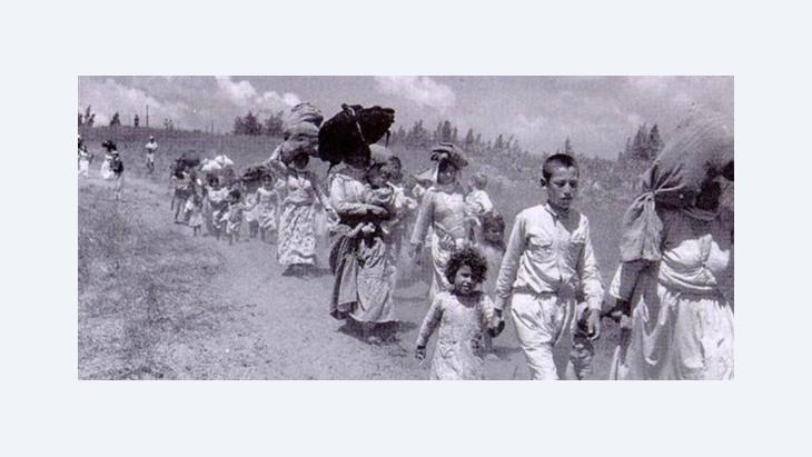 Palestinians leaving their home after massacres of the Zionist gangs in Palestine in 1948