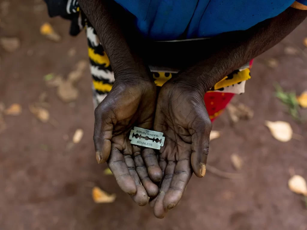 Some use a razor blade in order to perform the Female Genital Mutilation procedure. 