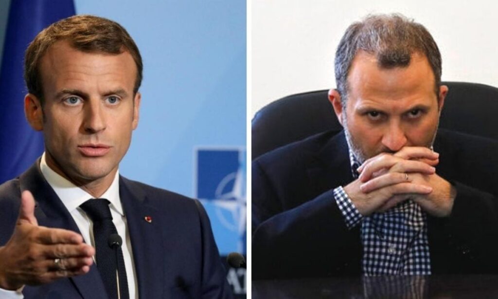 French president macron right) and free Patriotic movement leader gebran bassil (left)